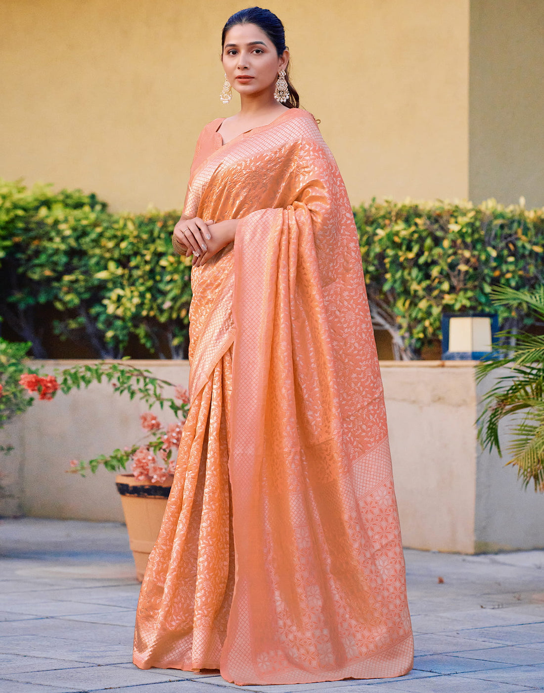 Light Orange Silk Woven Banarasi Saree
