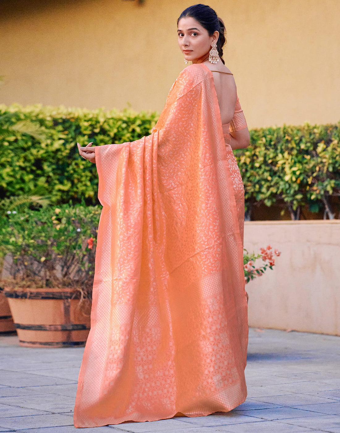 Light Orange Silk Woven Banarasi Saree