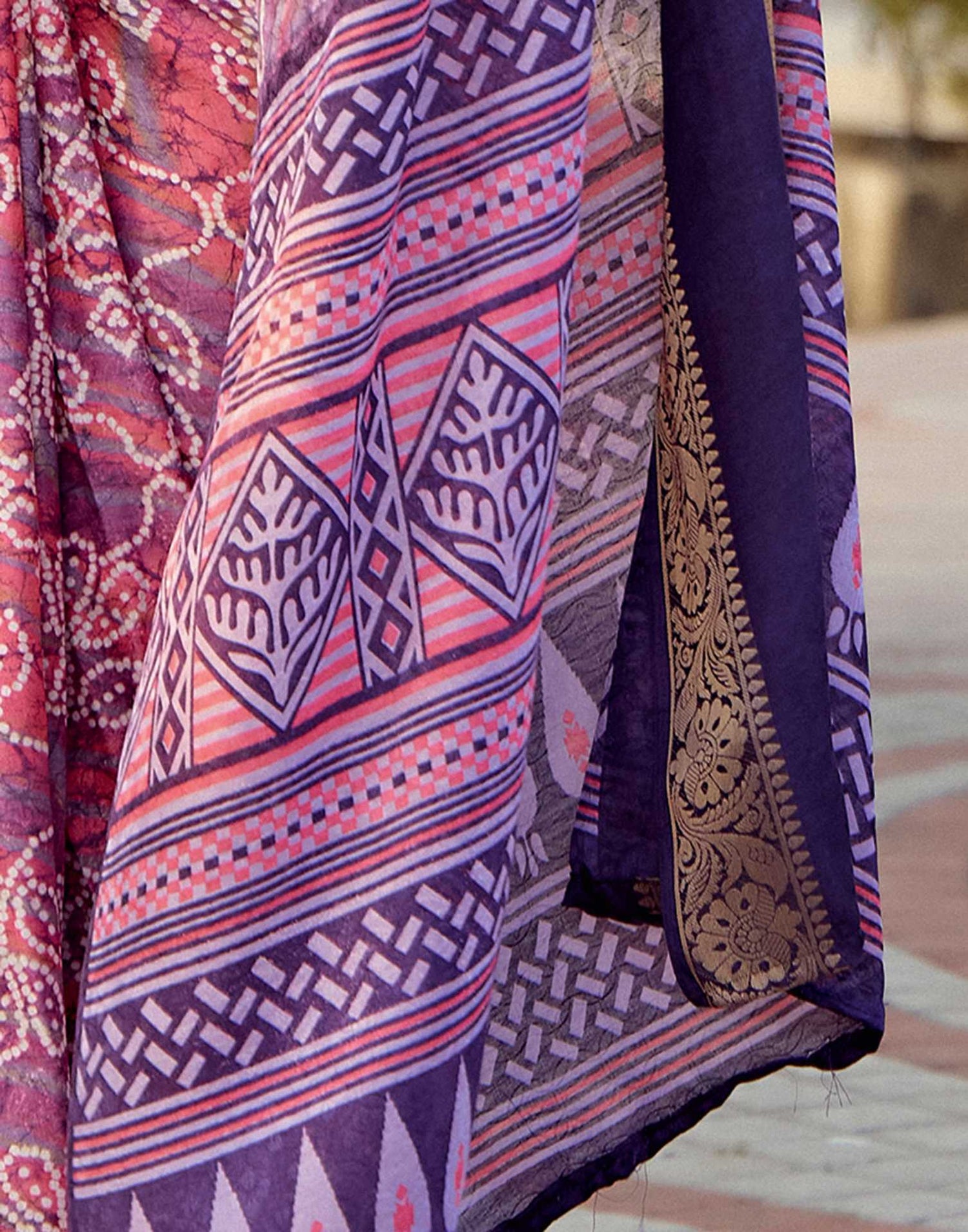 Pink Cotton Silk Printed Bandhani Saree