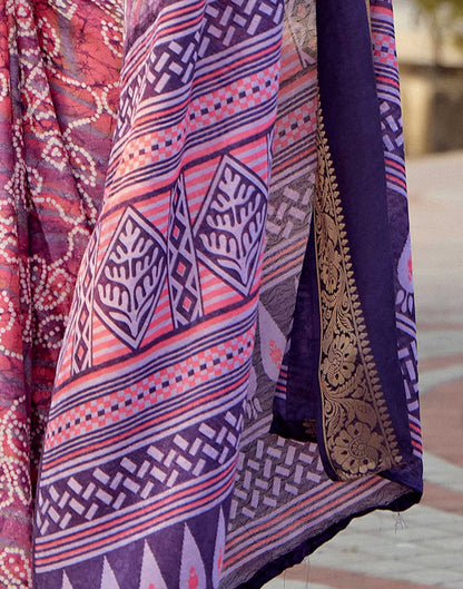 Pink Cotton Silk Printed Bandhani Saree