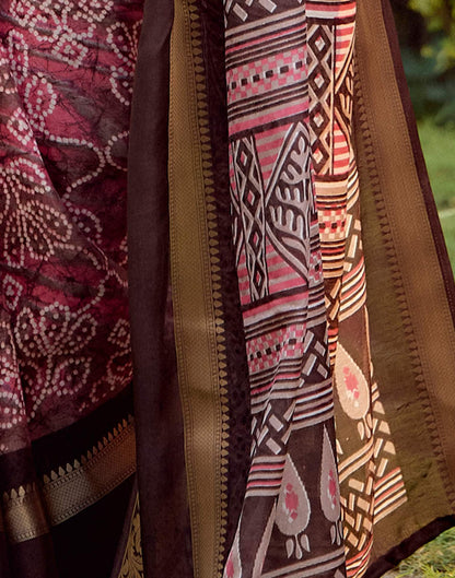 Brown Cotton Silk Printed Bandhani Saree
