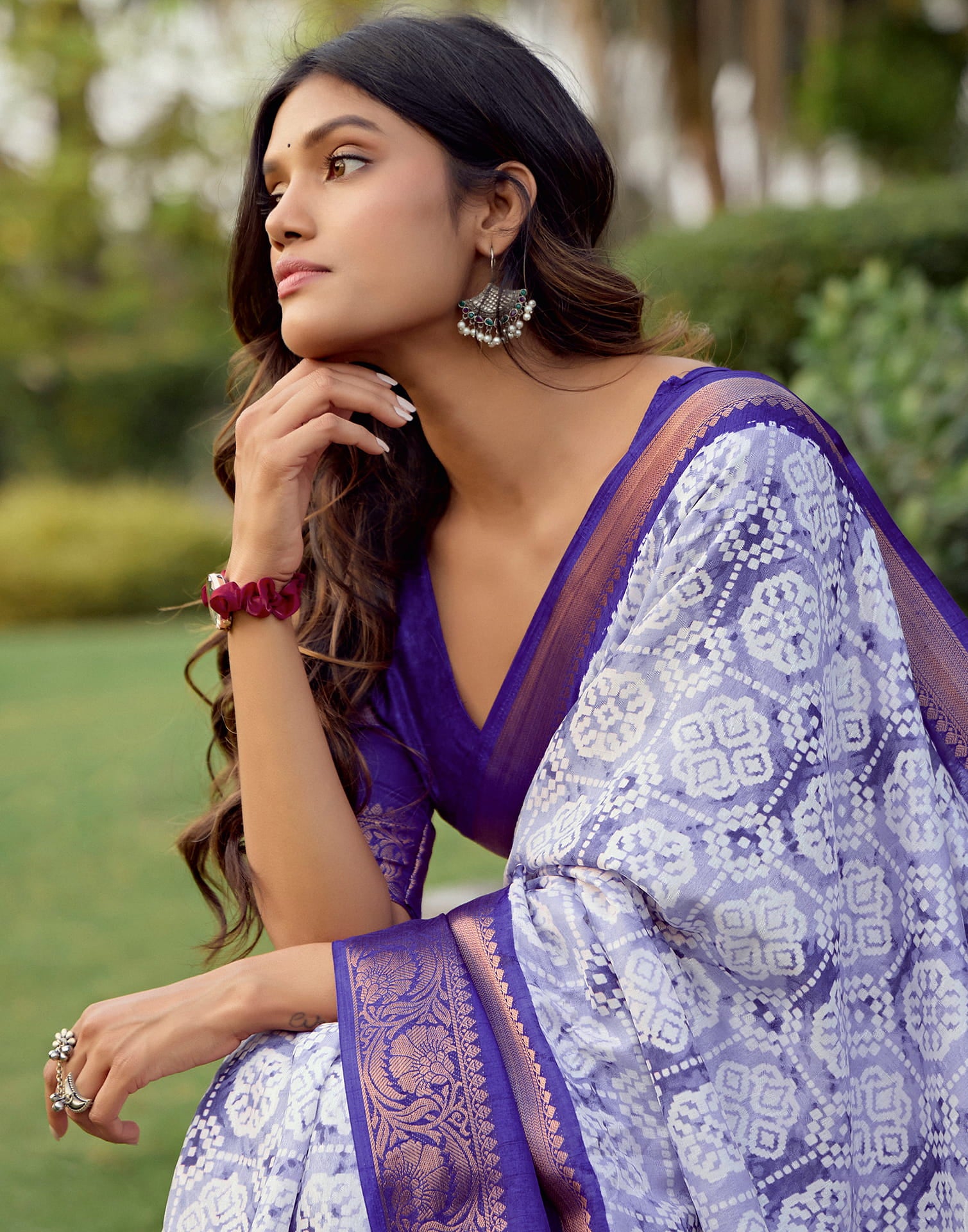 Purple Cotton Silk Printed Saree