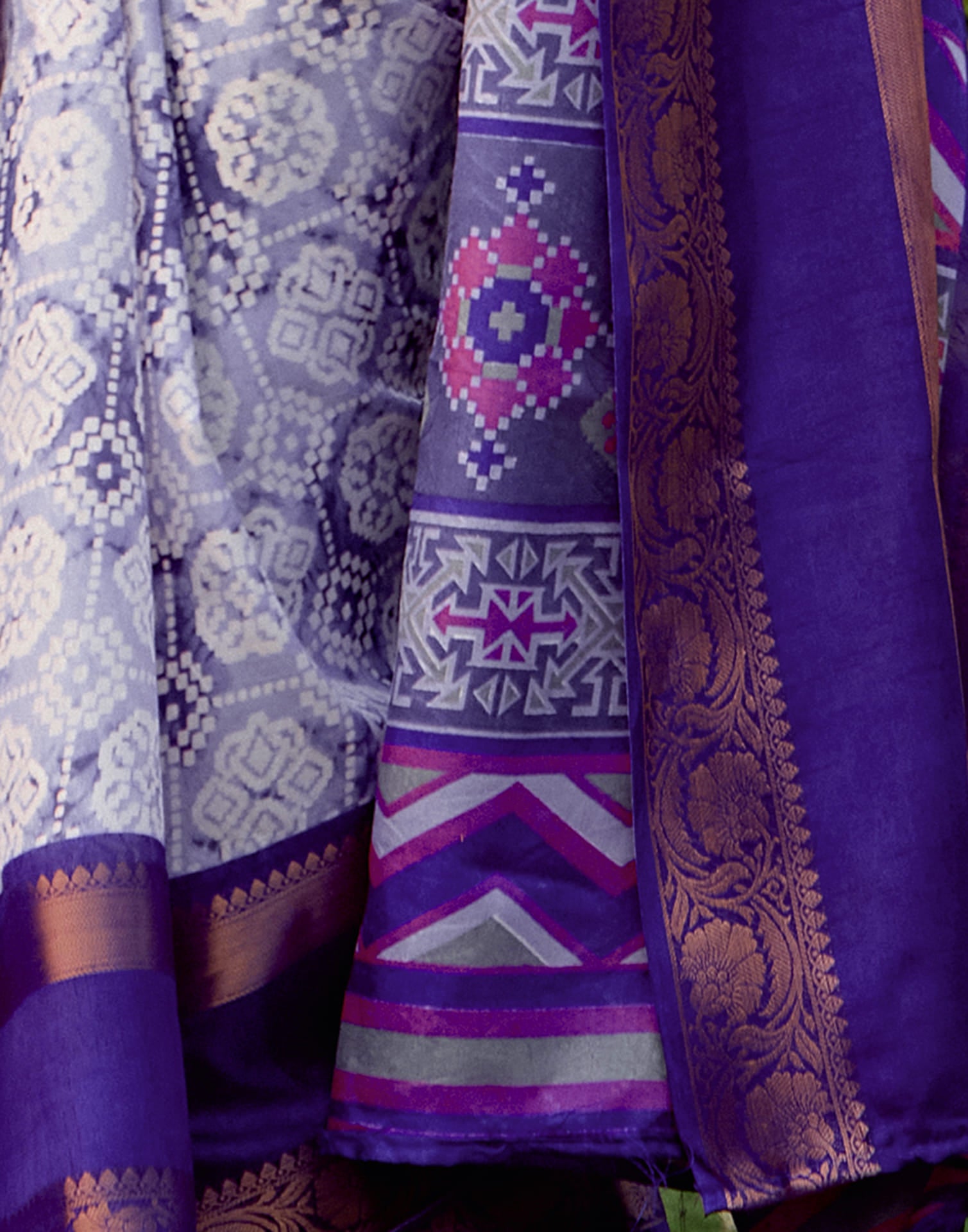 Purple Cotton Silk Printed Saree