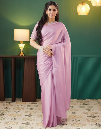 Light Mauve Georgette Plain Saree