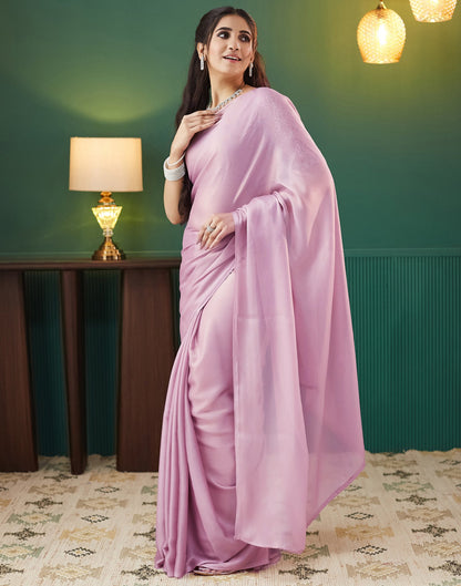 Light Mauve Georgette Plain Saree