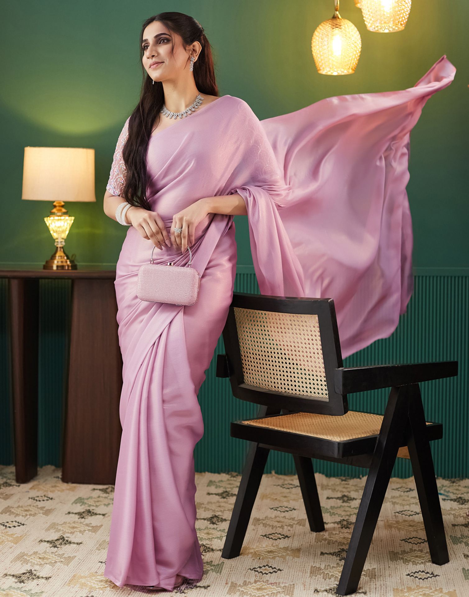 Light Mauve Georgette Plain Saree