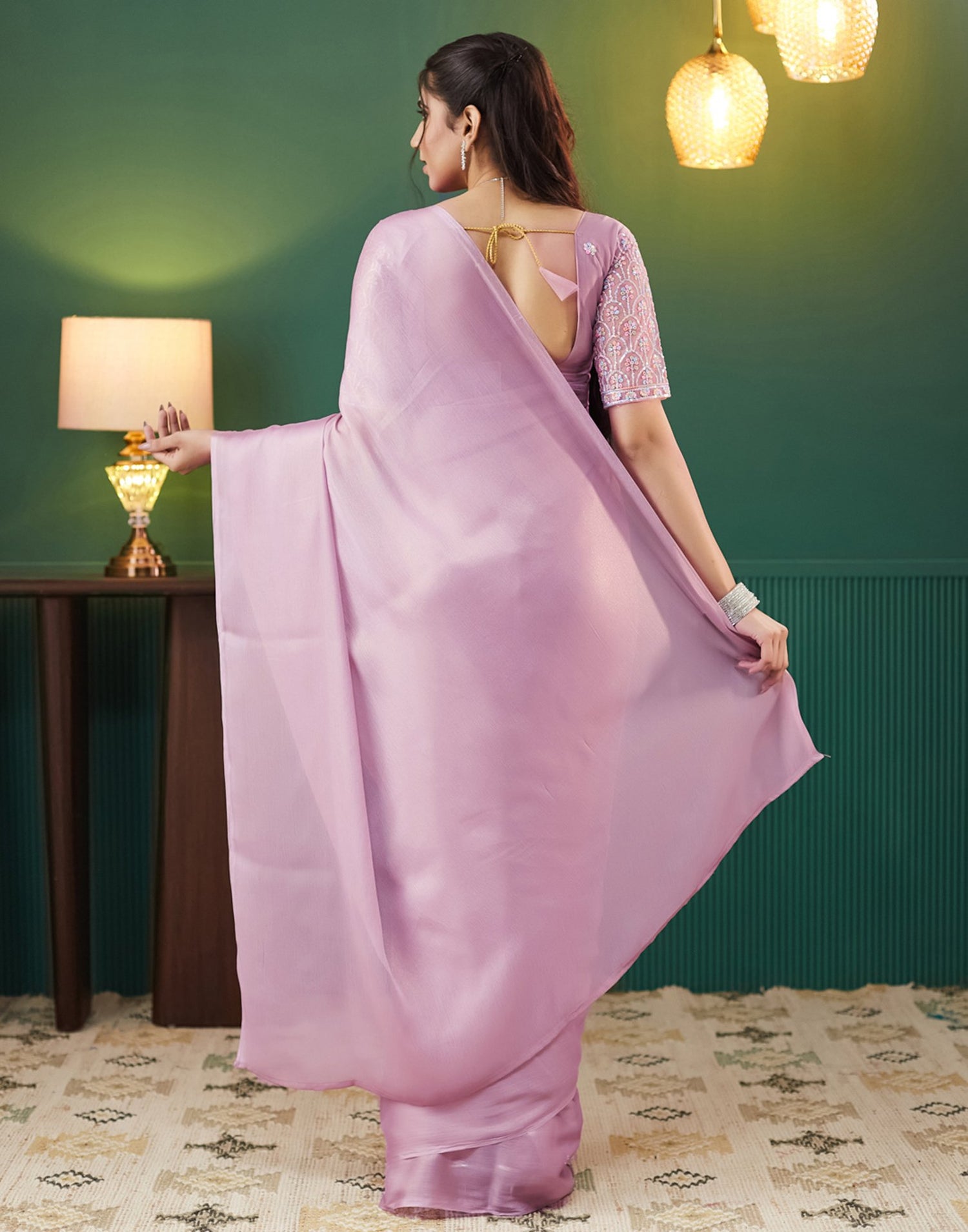 Light Mauve Georgette Plain Saree