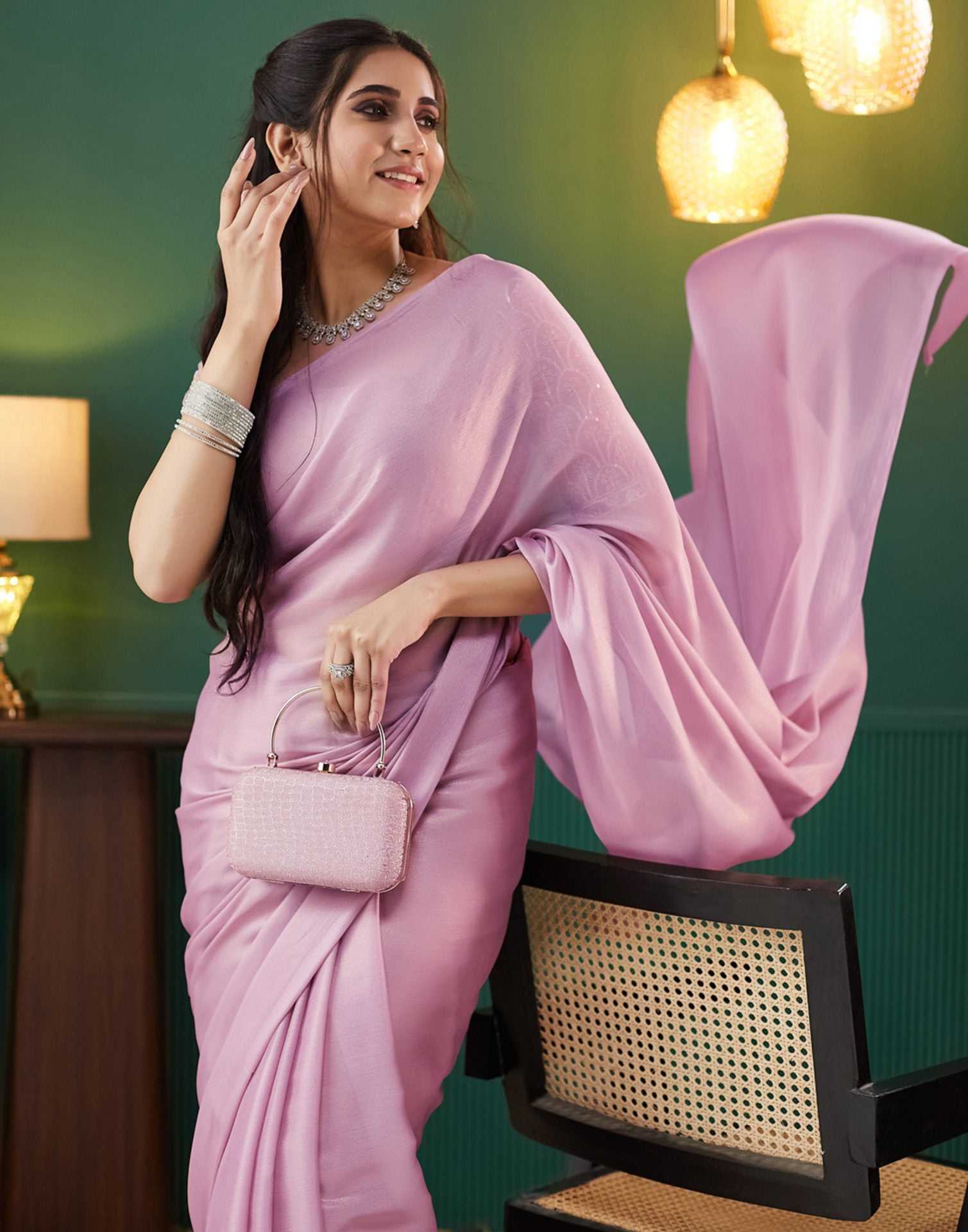 Light Mauve Georgette Plain Saree