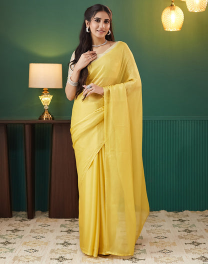 Yellow Georgette Plain Saree