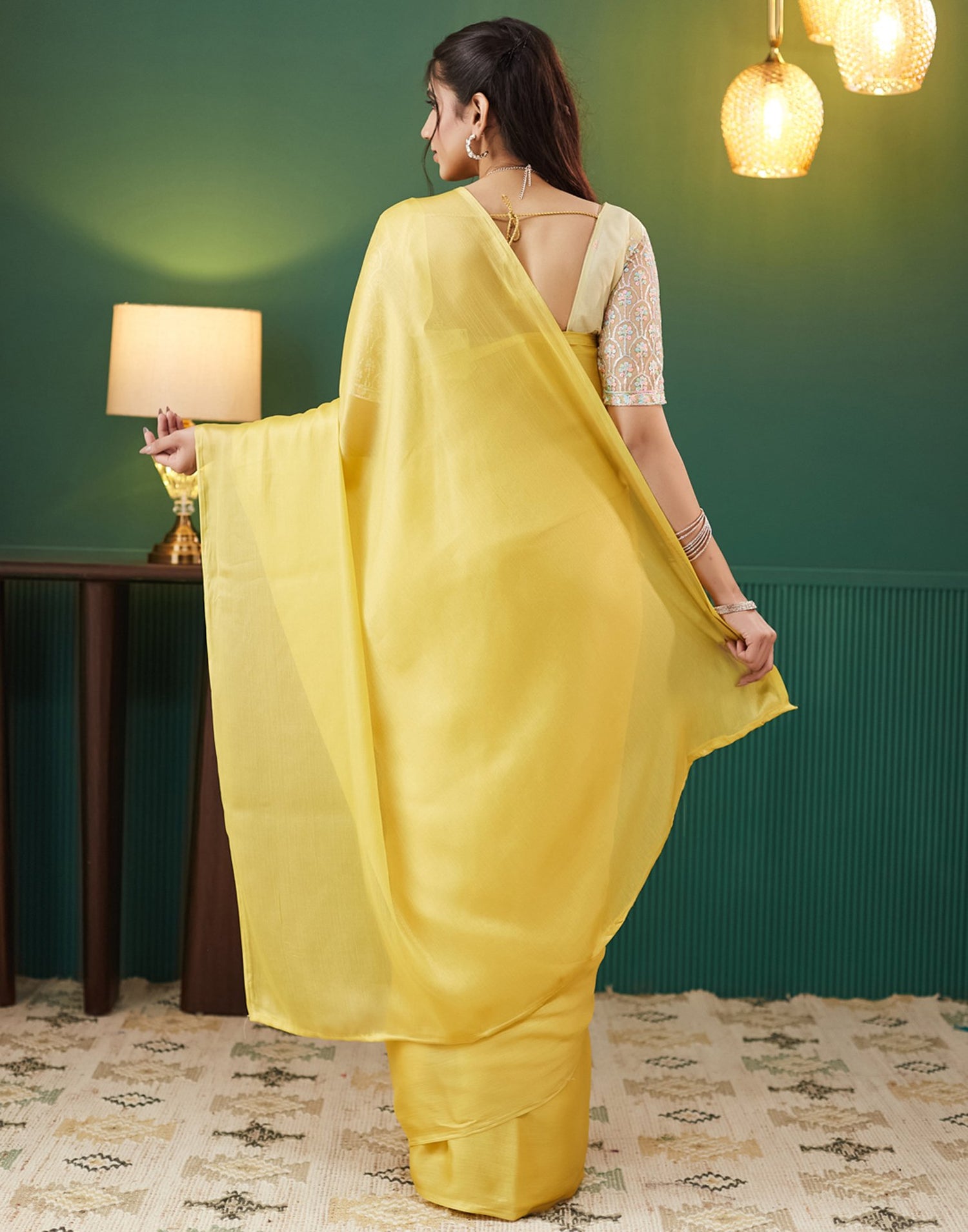 Yellow Georgette Plain Saree