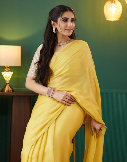 Yellow Georgette Plain Saree