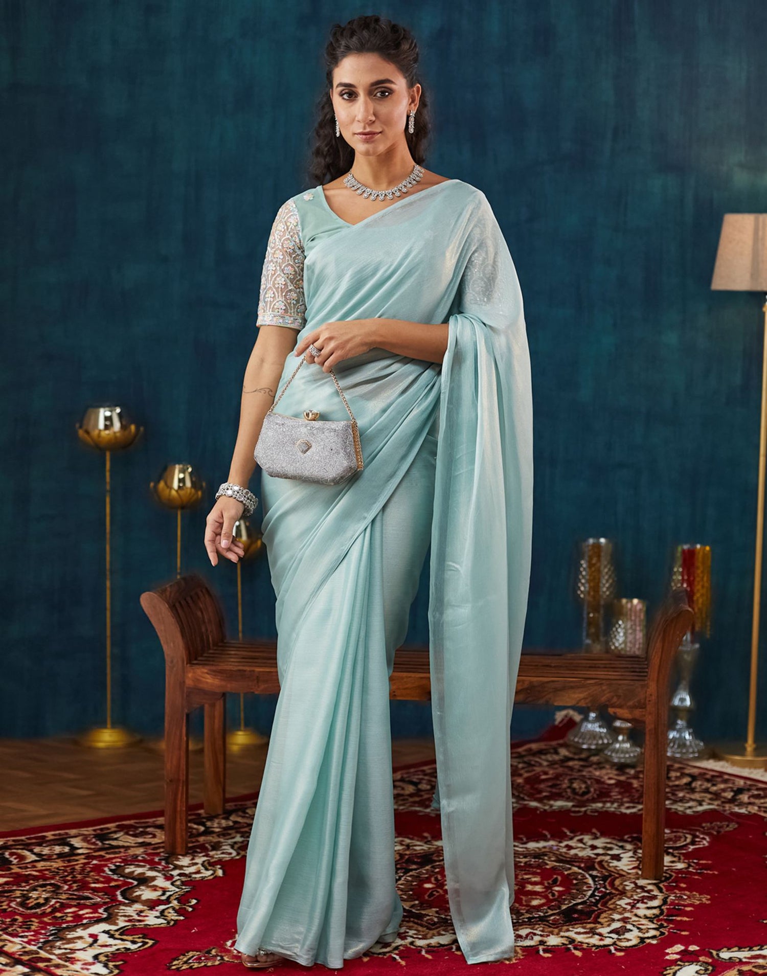 Light Blue Georgette Plain Saree