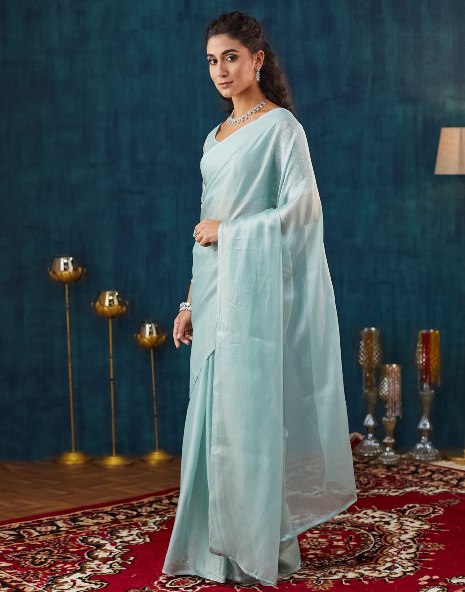 Light Blue Georgette Plain Saree