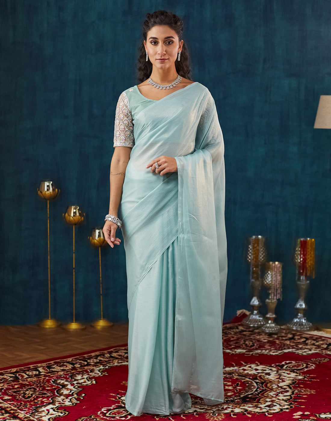 Light Blue Georgette Plain Saree