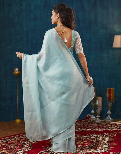 Light Blue Georgette Plain Saree