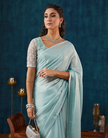 Light Blue Georgette Plain Saree