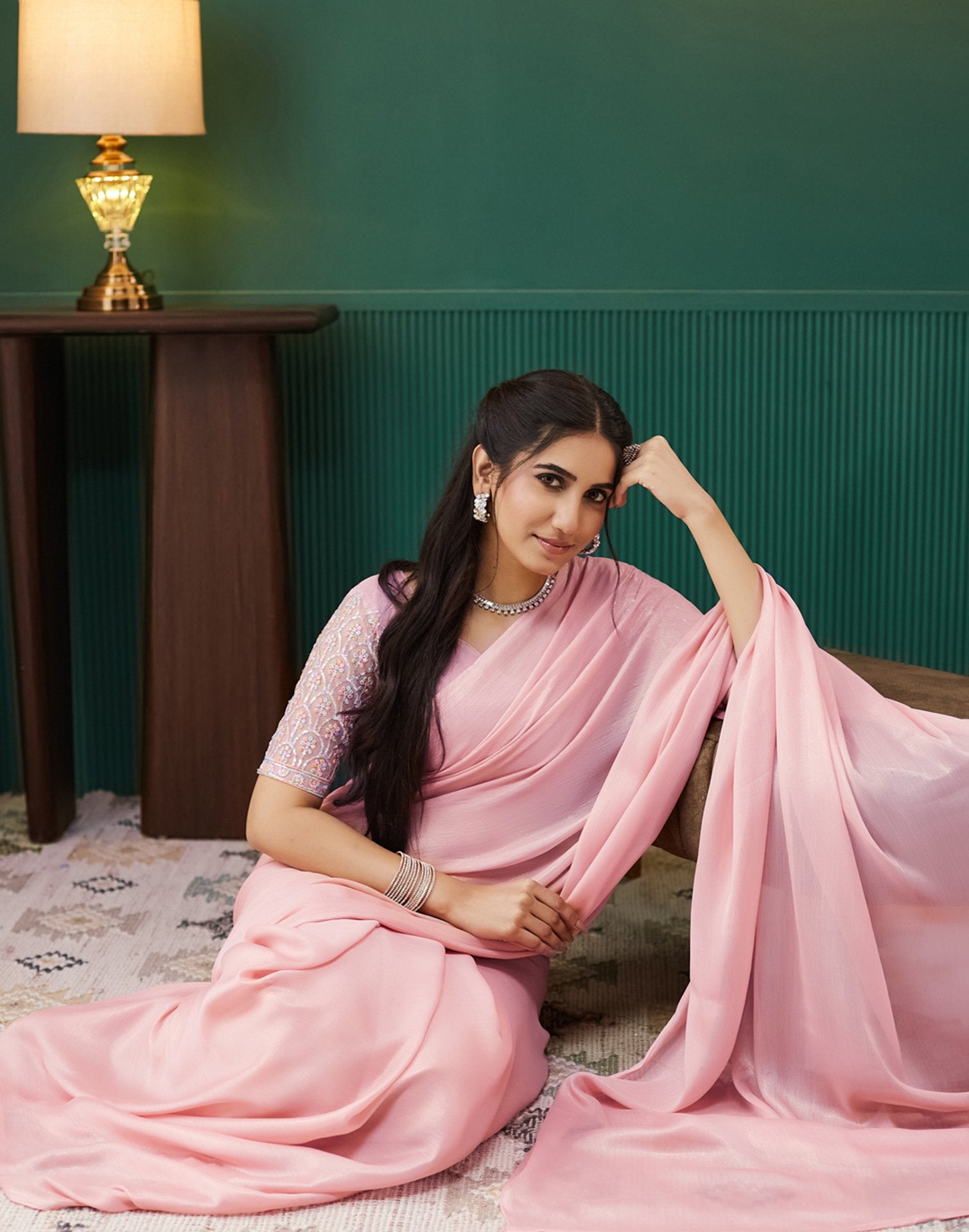 Light Rose Pink Georgette Plain Saree