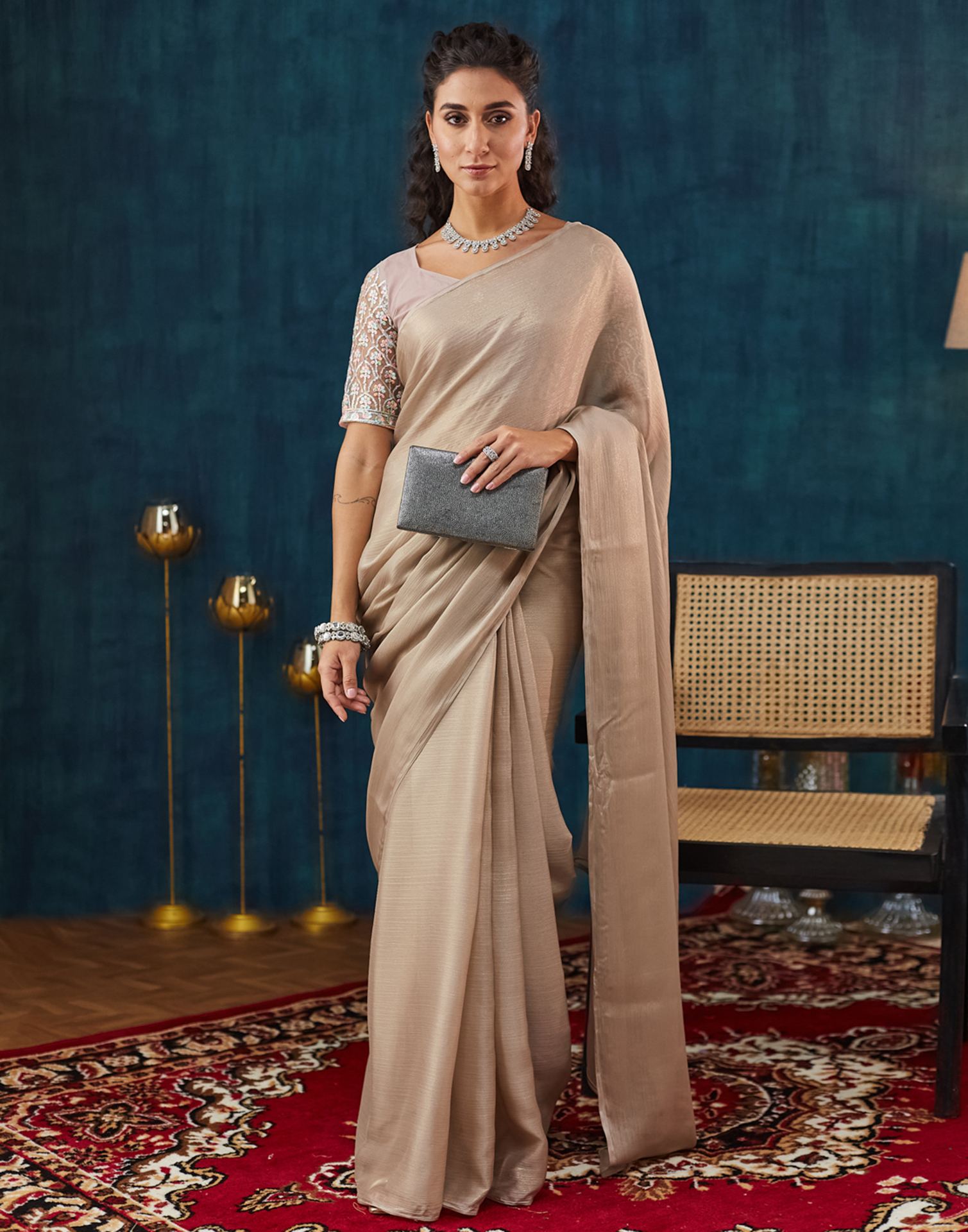 Dark Beige Georgette Plain Saree