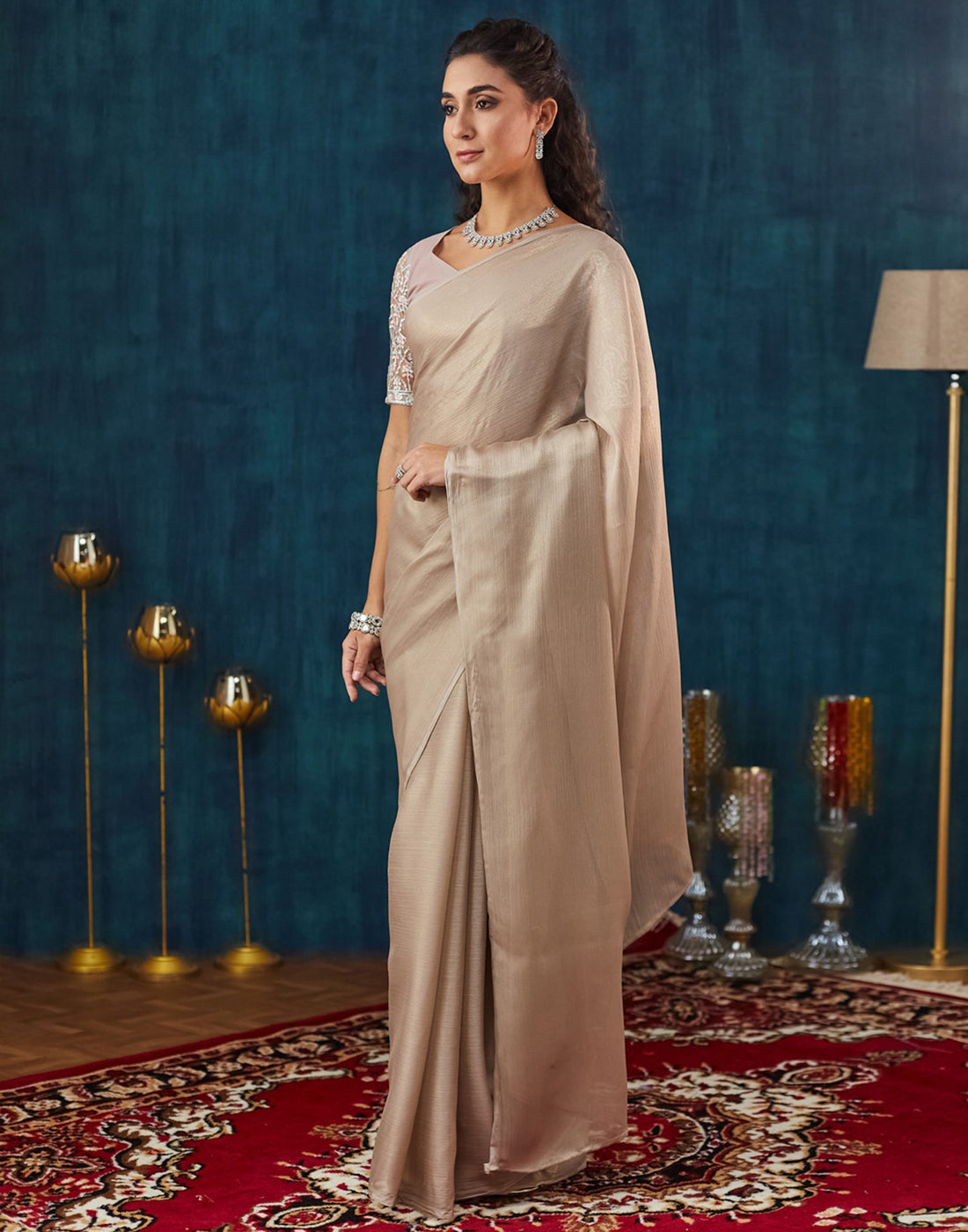 Brown Shimmer Dyed Solid Saree