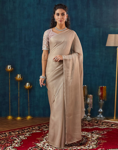 Dark Beige Georgette Plain Saree