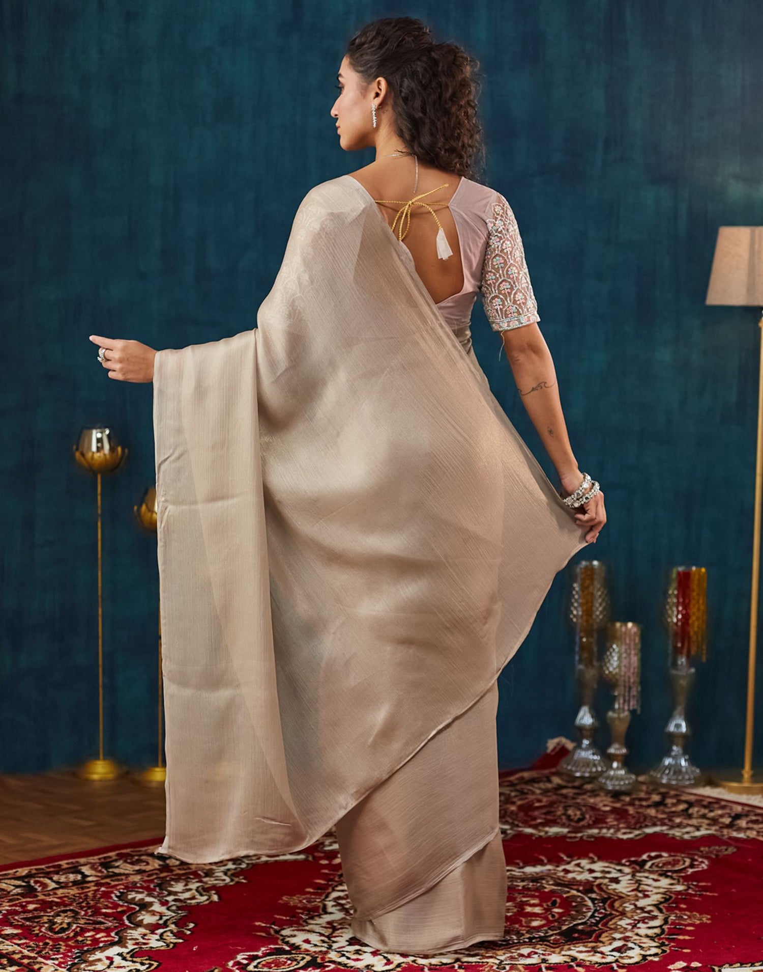 Dark Beige Georgette Plain Saree