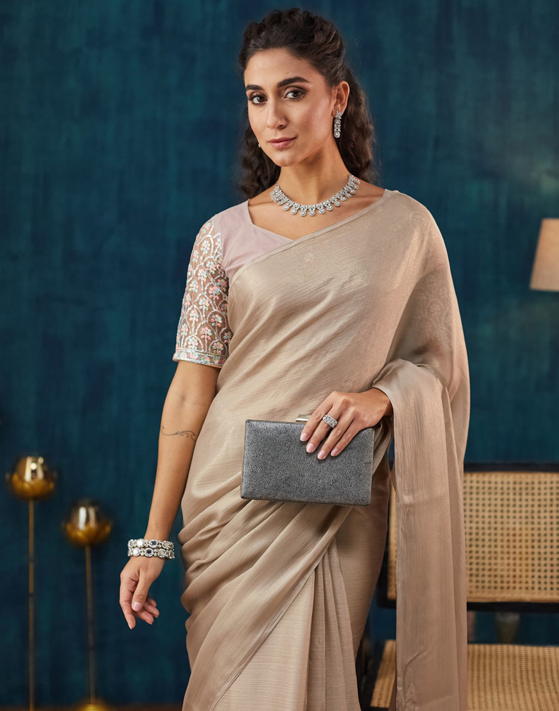 Dark Beige Georgette Plain Saree