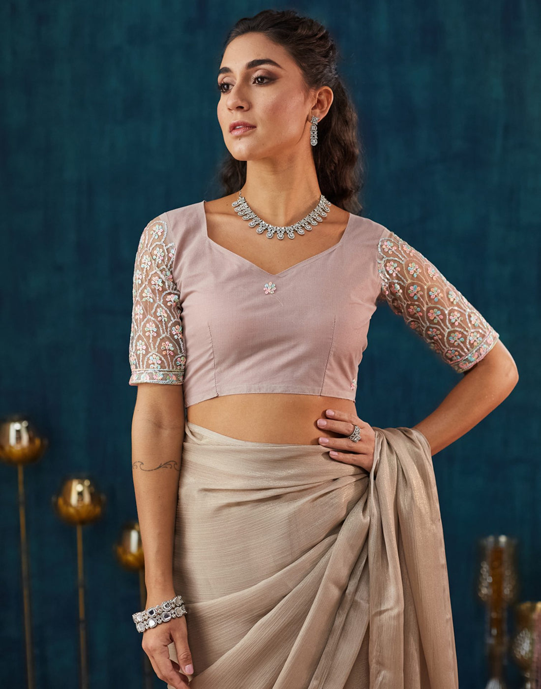 Brown Shimmer Dyed Solid Saree