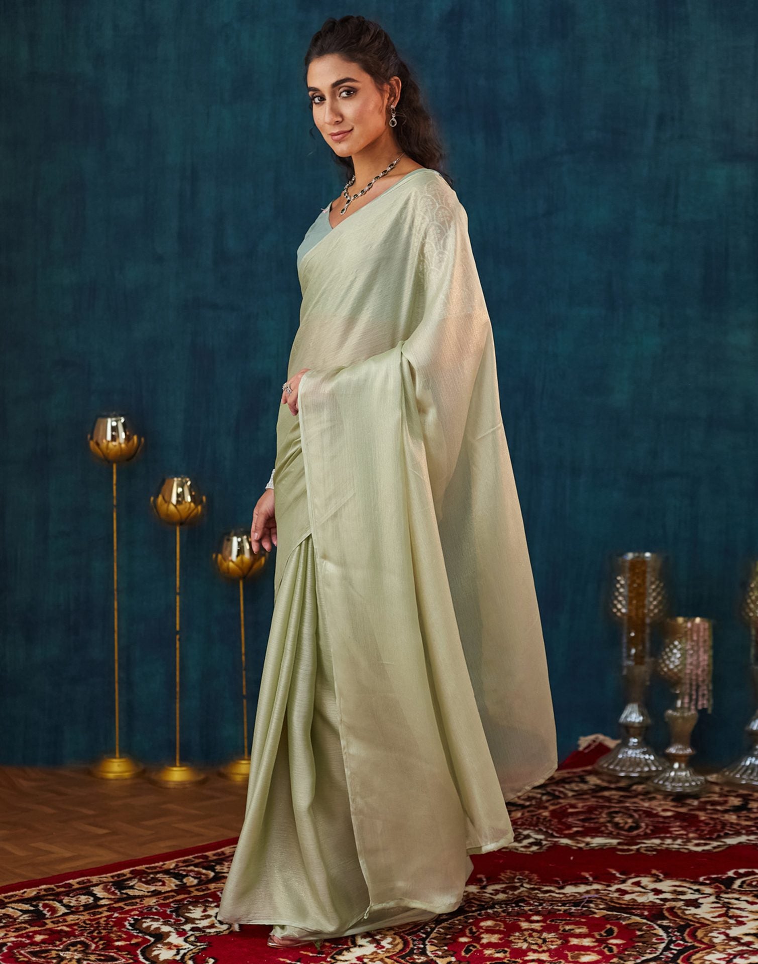 Light Green Georgette Plain Saree