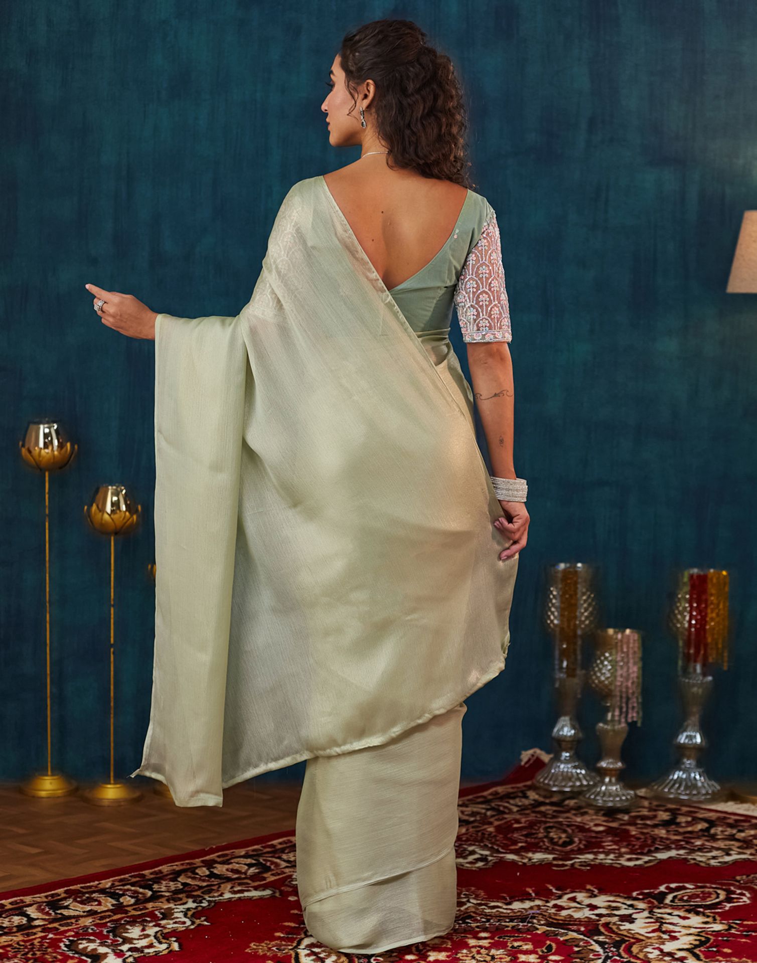 Light Green Georgette Plain Saree