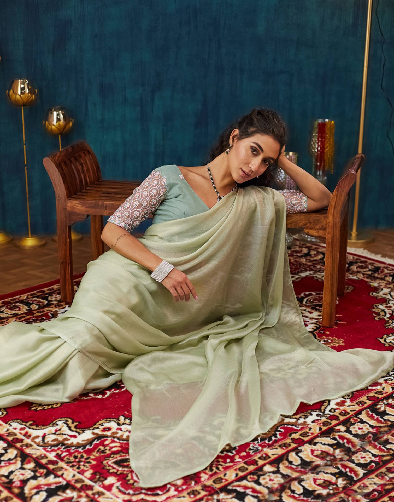 Light Green Georgette Plain Saree