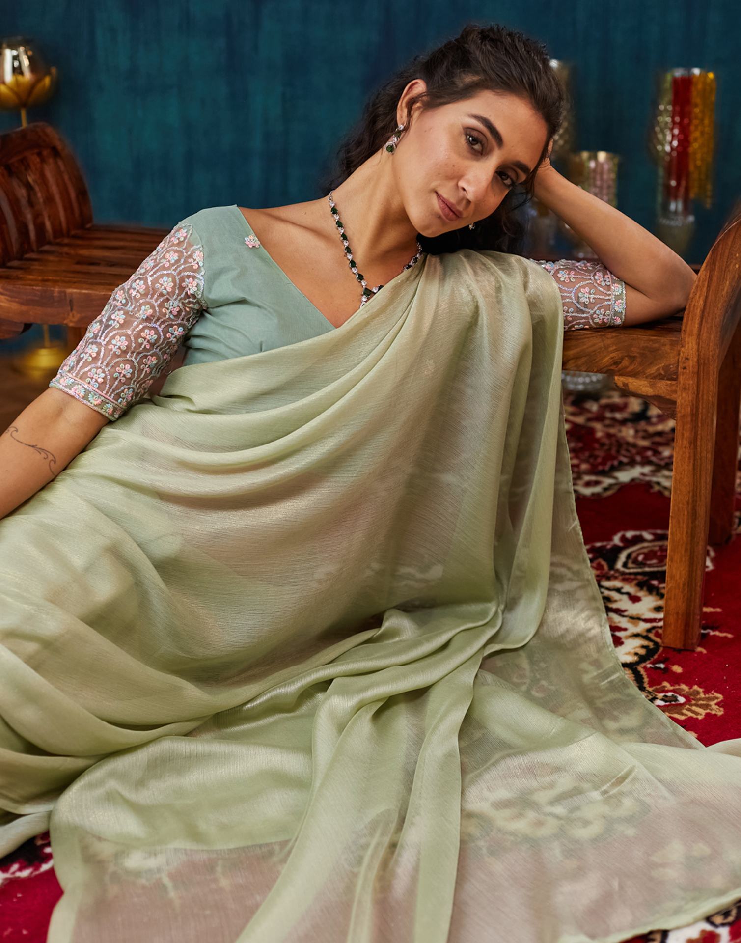 Light Green Georgette Plain Saree