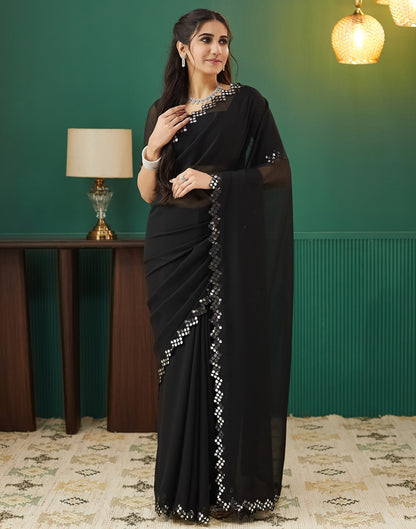 Black Georgette Mirror Work Embellished  Saree