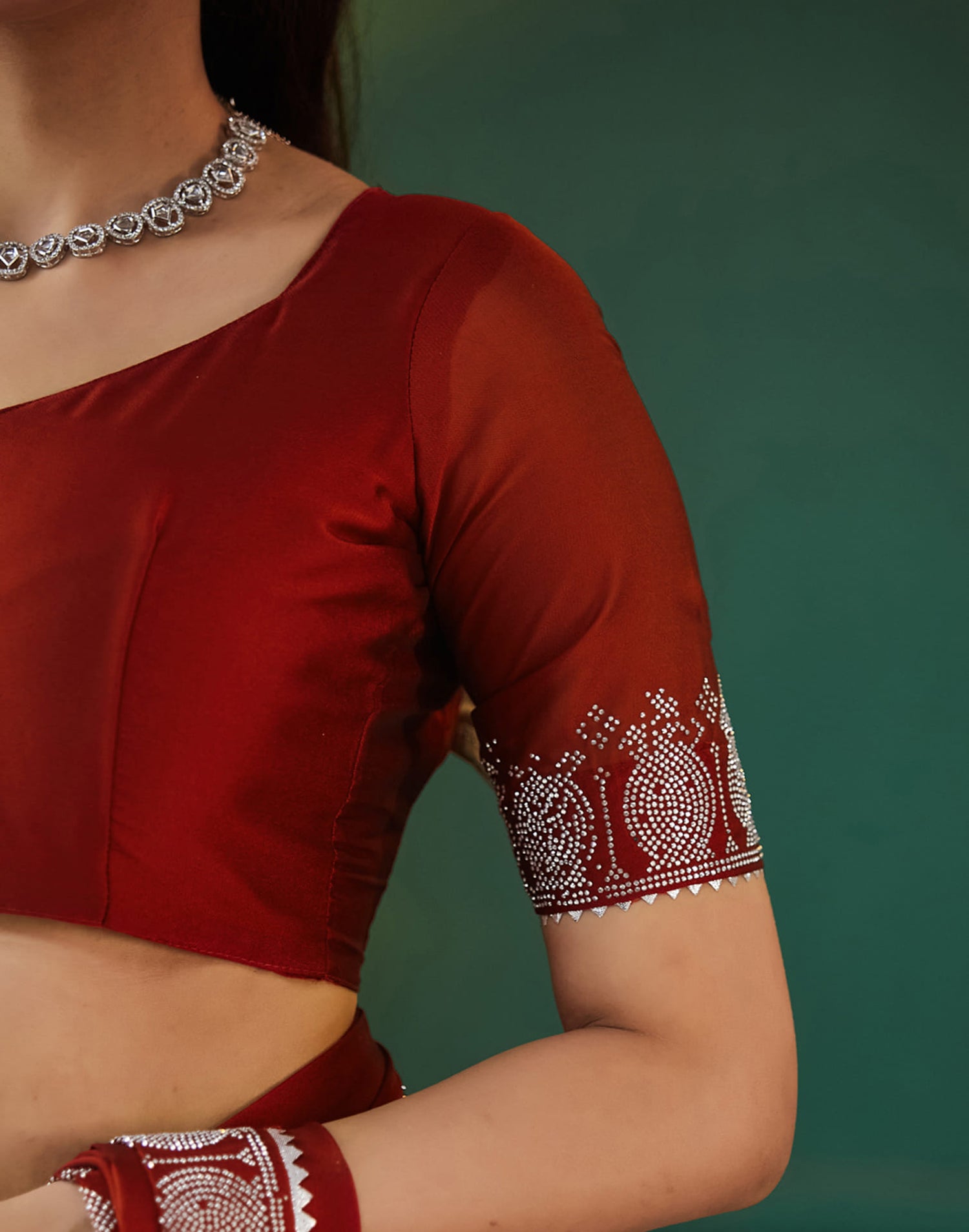 Red Georgette Swarovski Embellished Saree