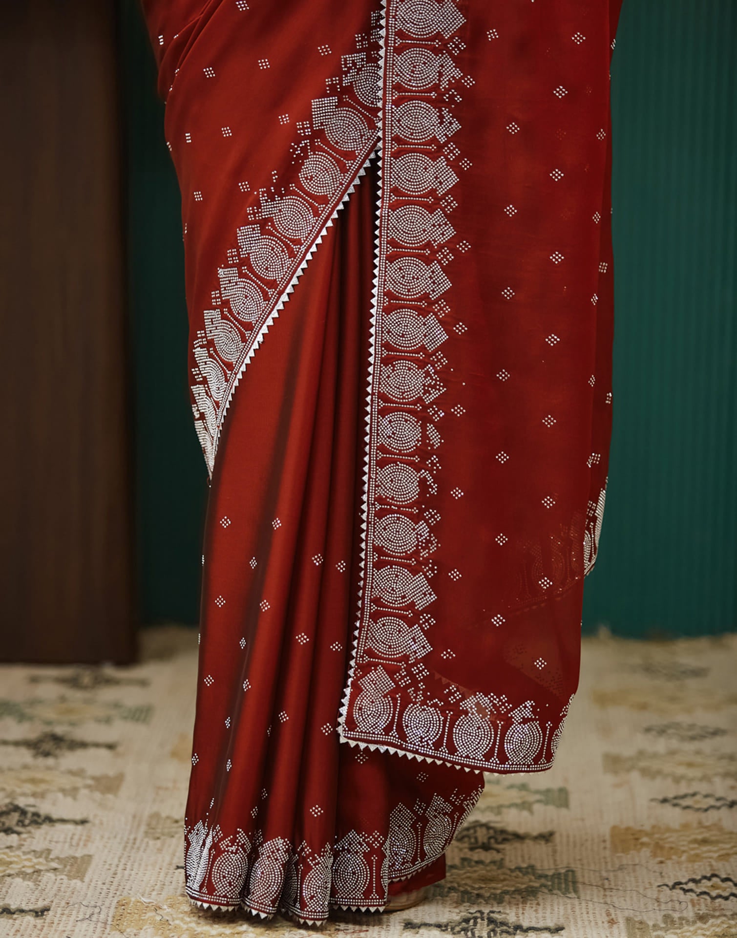 Red Georgette Swarovski Embellished Saree