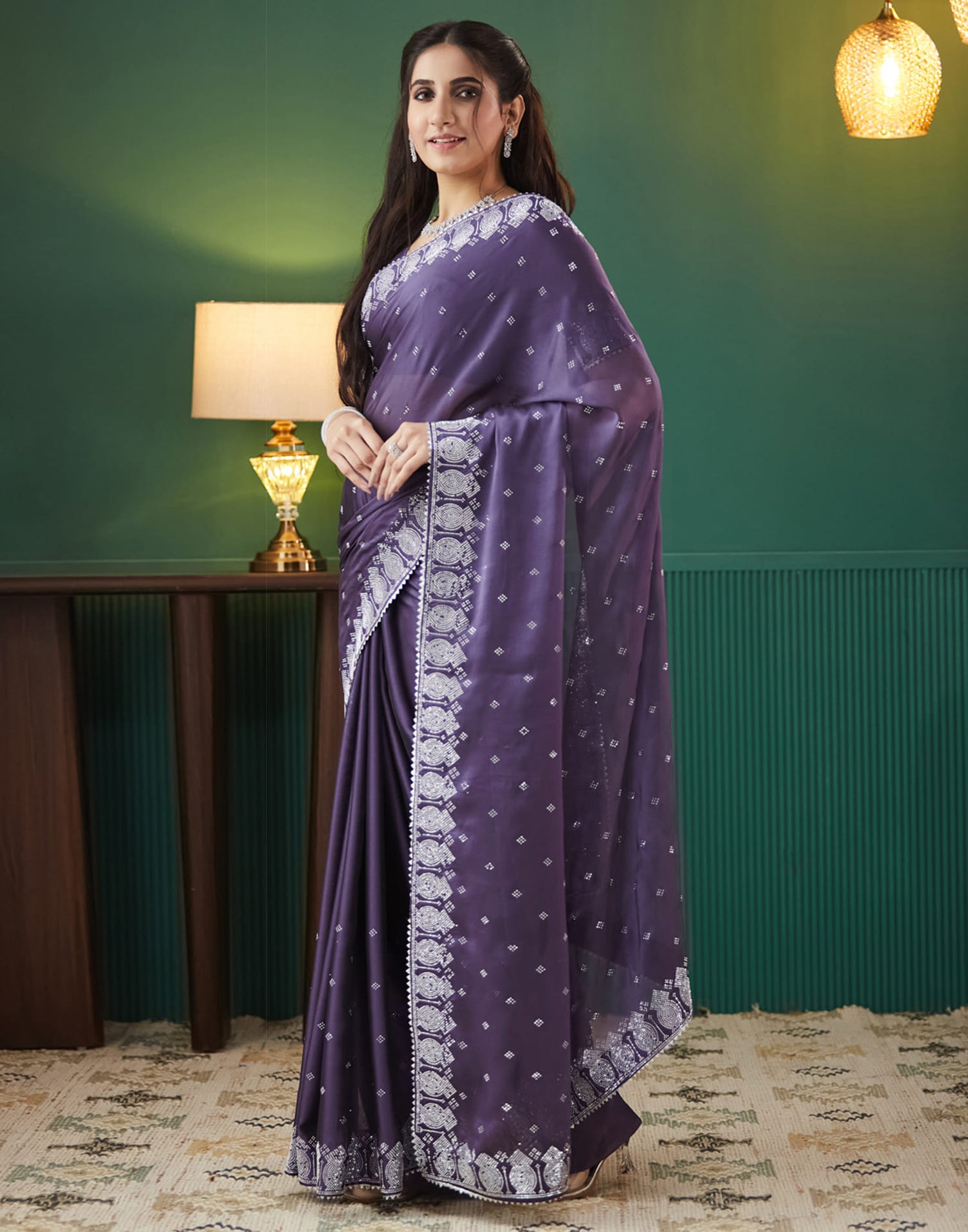 Purple Georgette Swarovski Embellished Saree