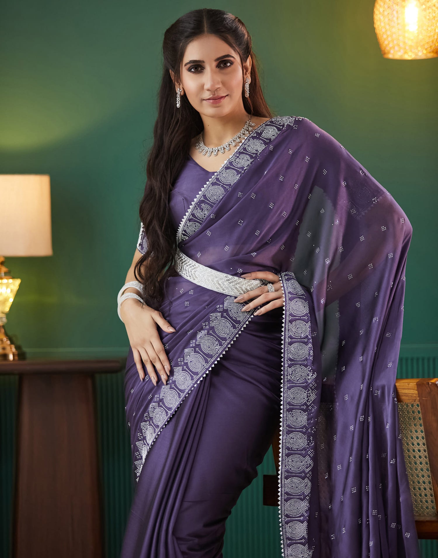 Purple Georgette Swarovski Embellished Saree