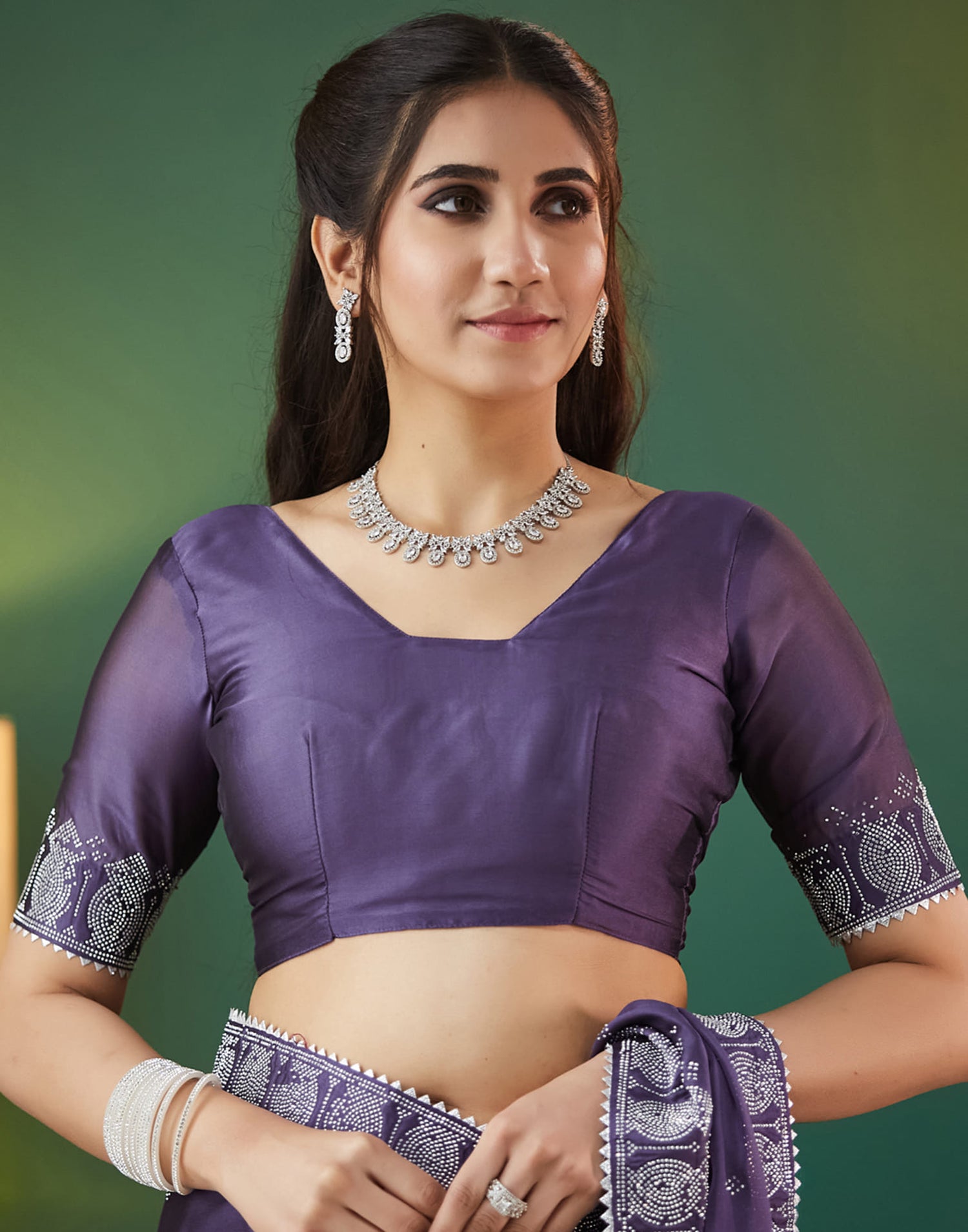 Purple Georgette Swarovski Embellished Saree