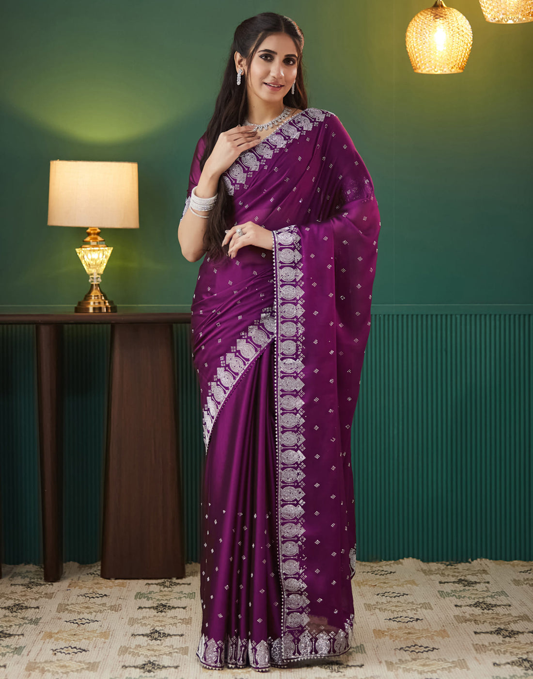 Purple Georgette Swarovski Embellished Saree