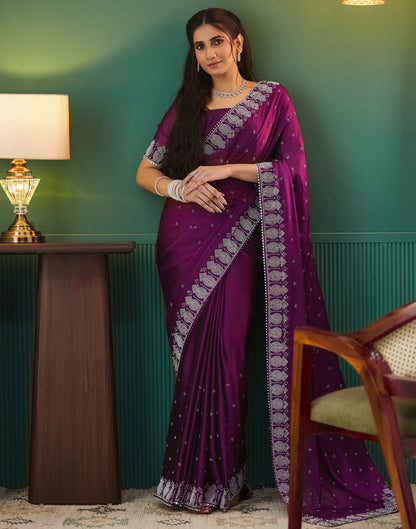 Purple Georgette Swarovski Embellished Saree