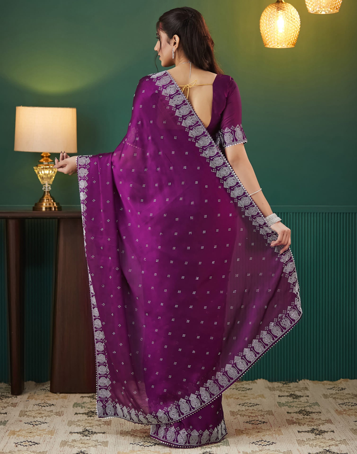 Purple Georgette Swarovski Embellished Saree