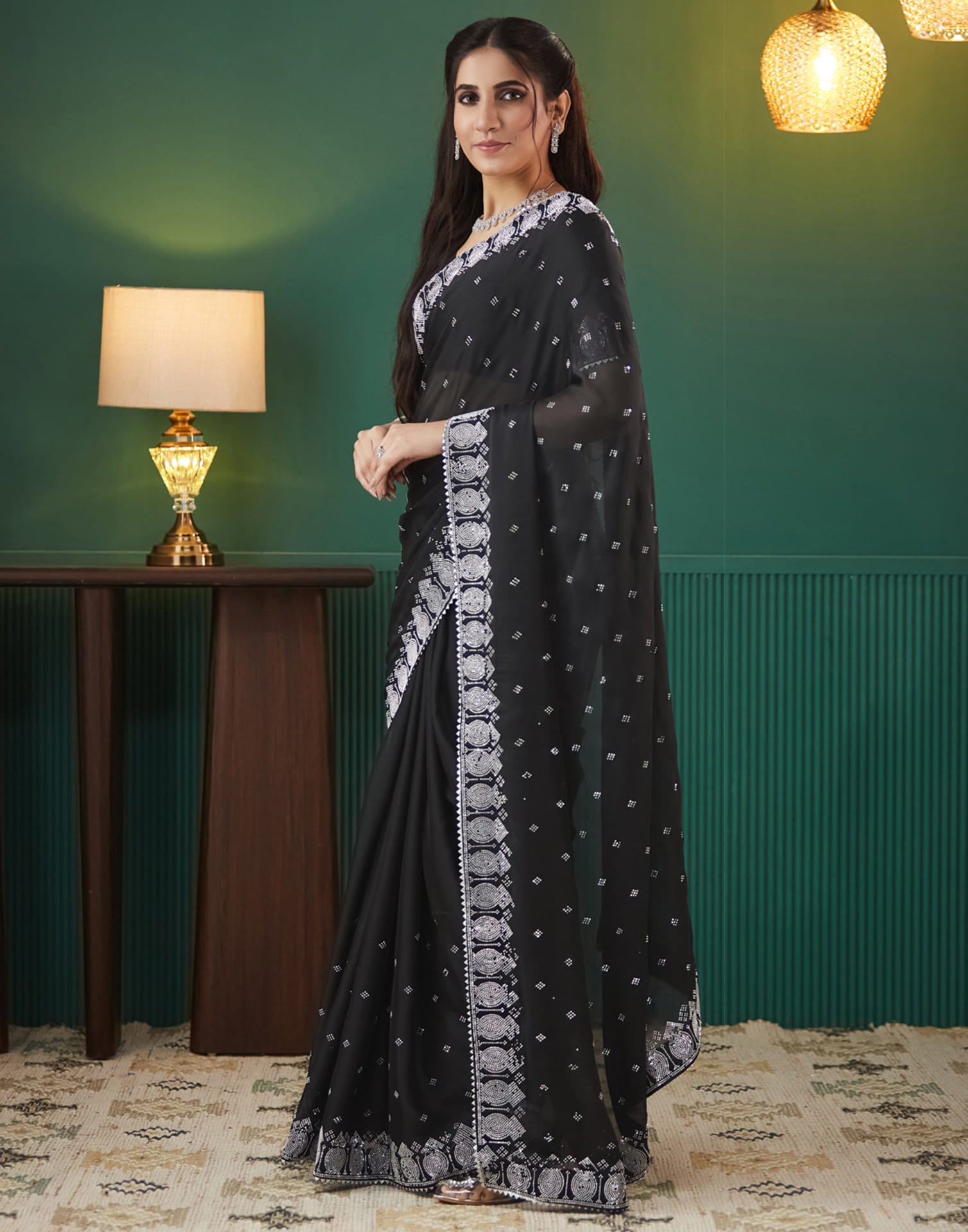 Black Georgette Swarovski Embellished Saree