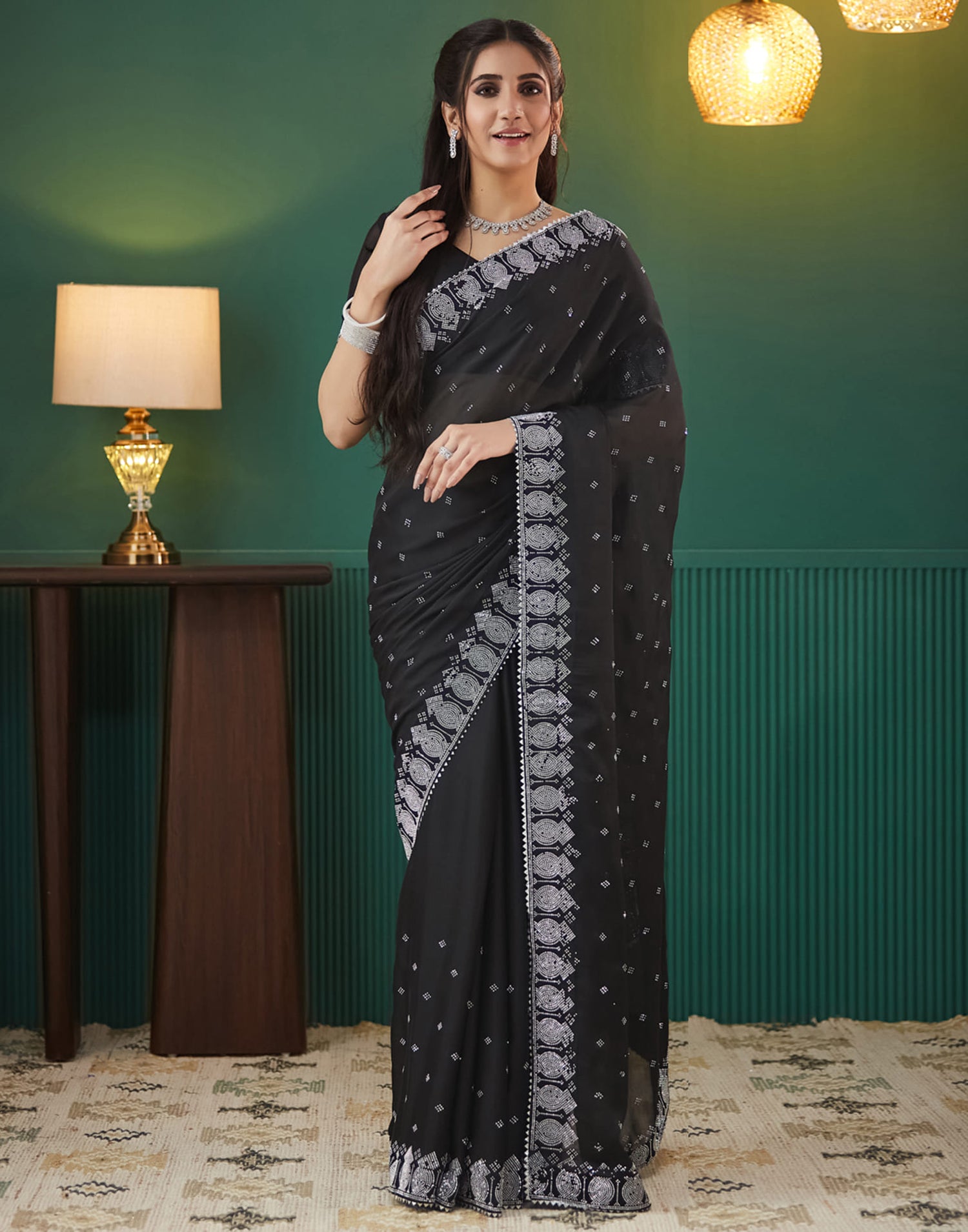 Black Georgette Swarovski Embellished Saree