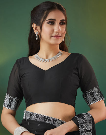 Black Georgette Swarovski Embellished Saree