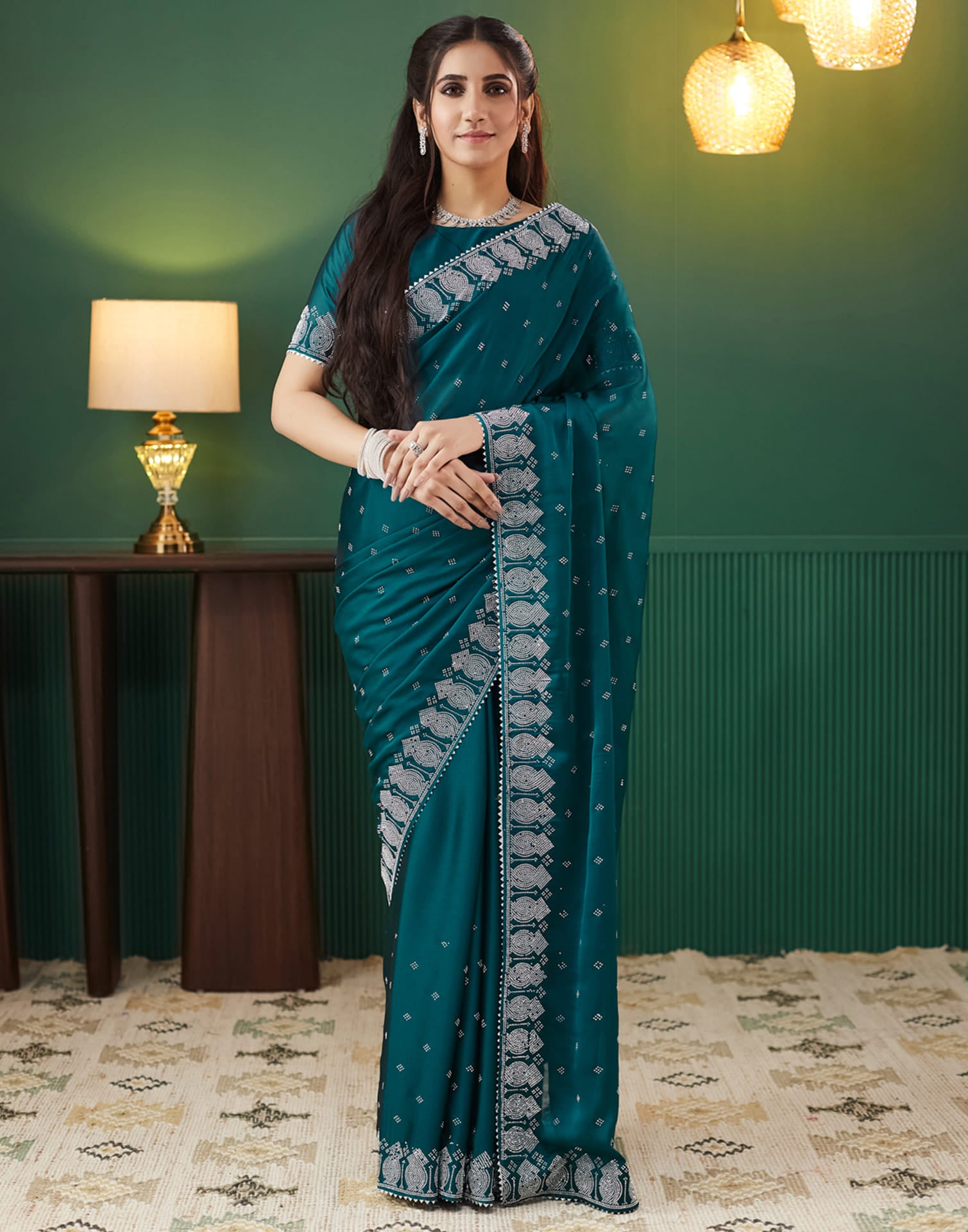 Green Georgette Swarovski Embellished Saree