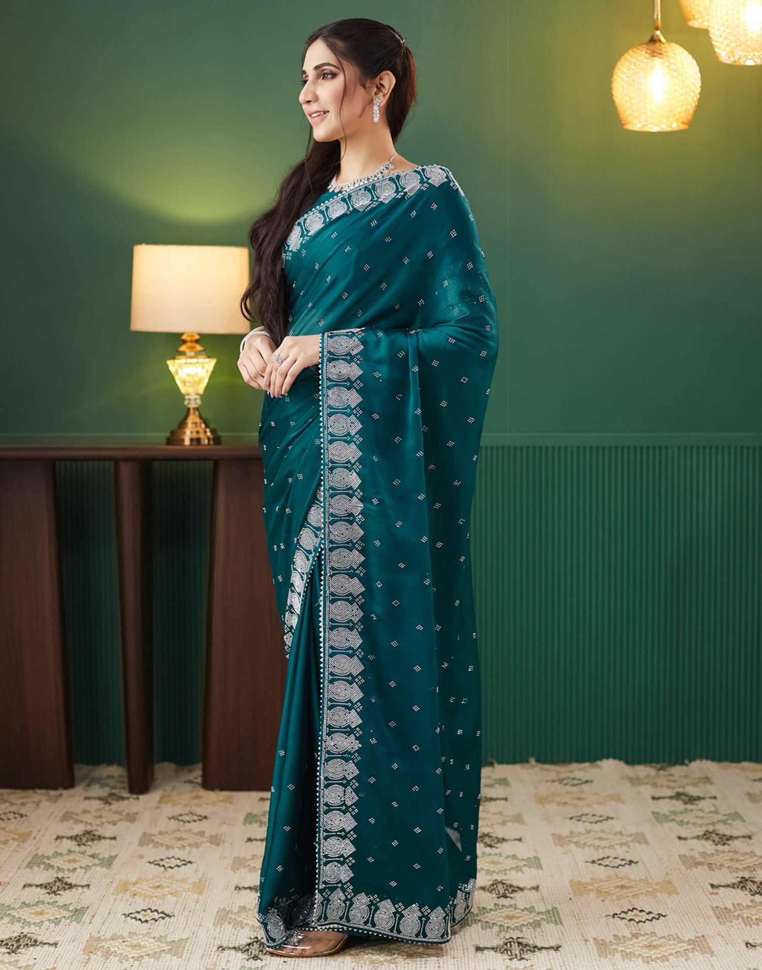 Green Georgette Swarovski Embellished Saree