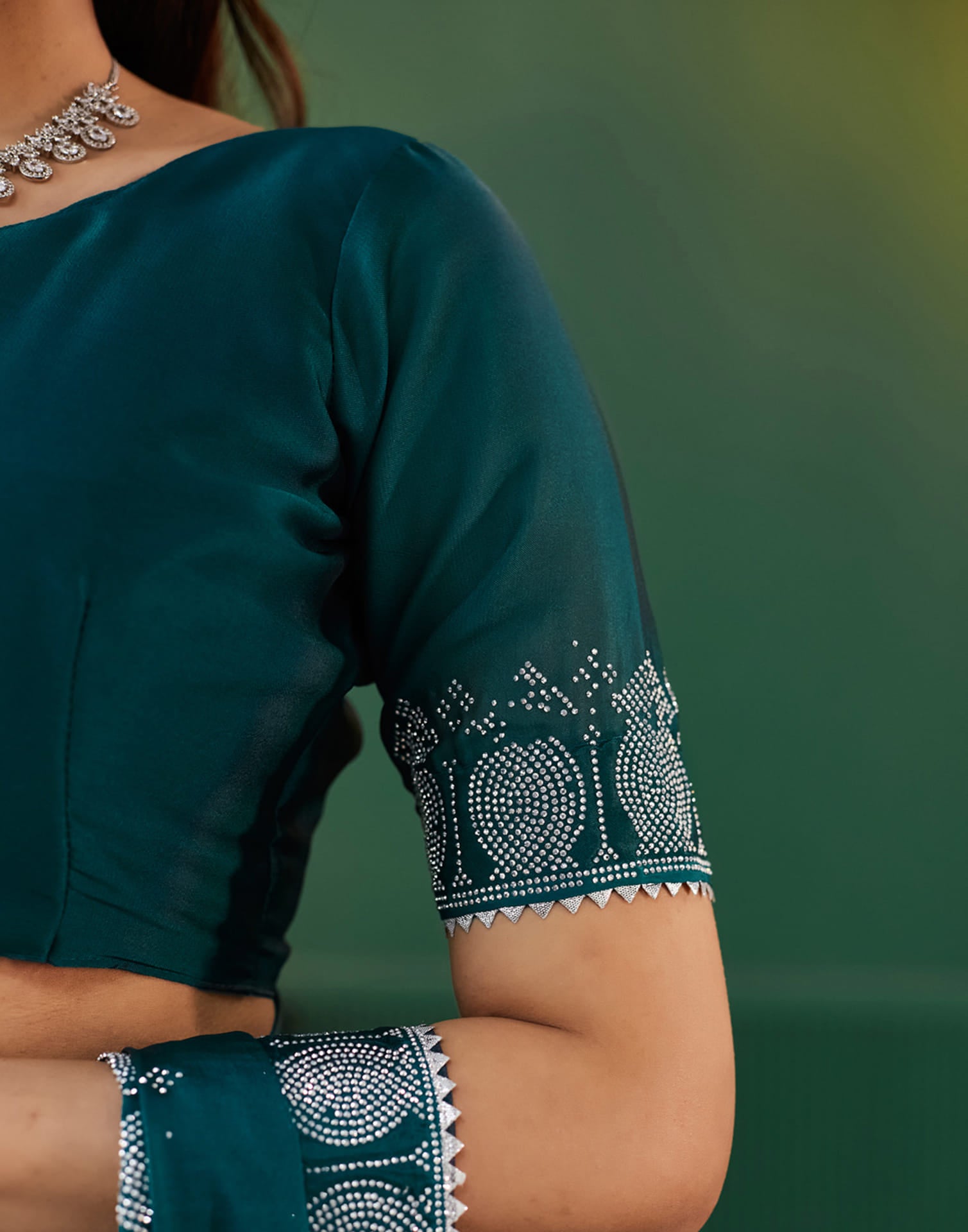 Green Georgette Swarovski Embellished Saree