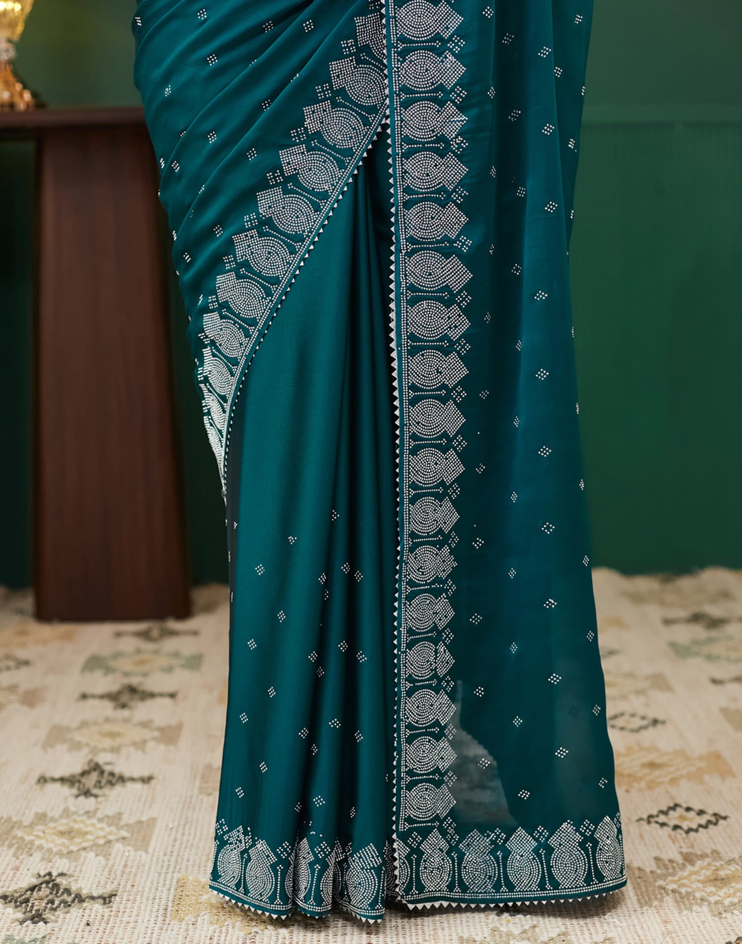 Green Georgette Swarovski Embellished Saree