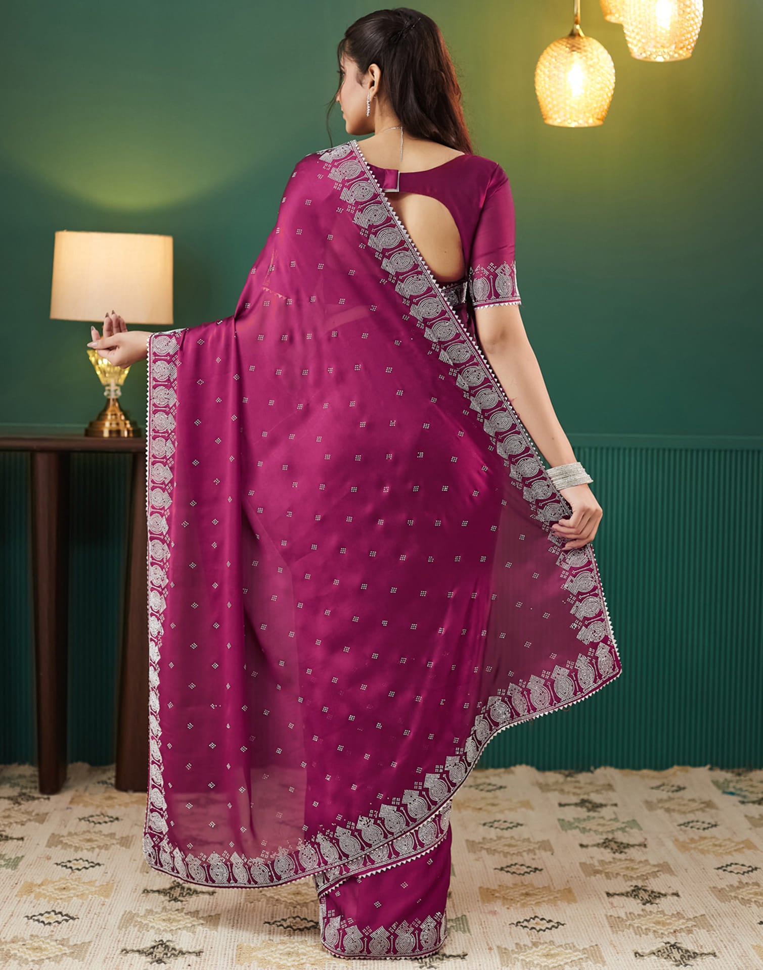 Pink Georgette Swarovski Embellished Saree