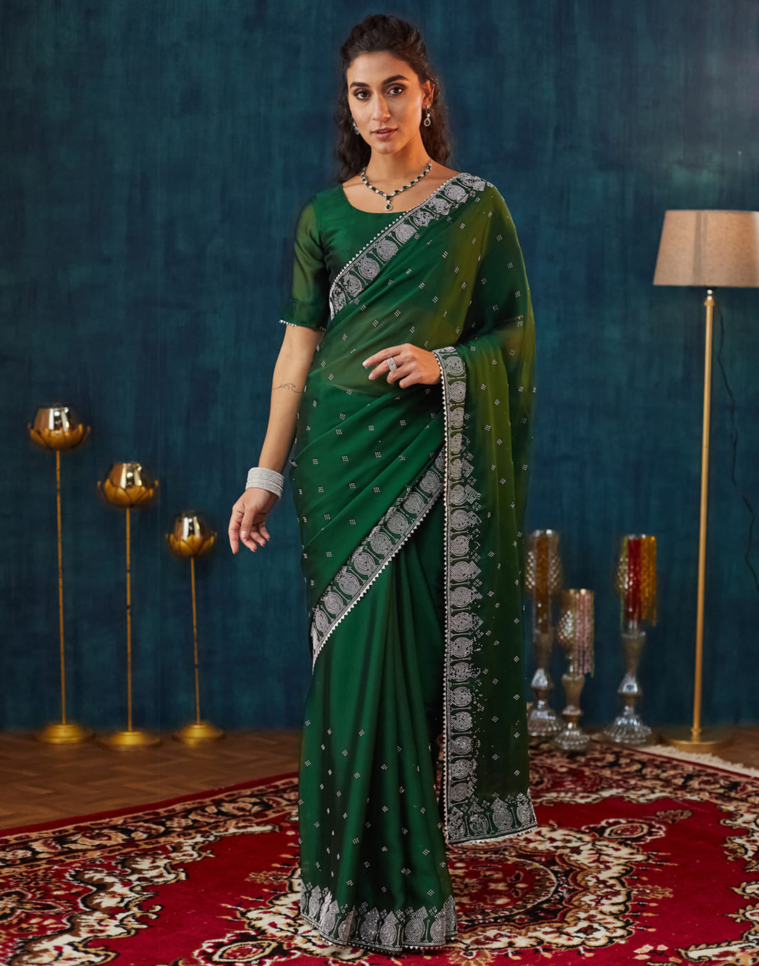 Green Georgette Swarovski Embellished Saree