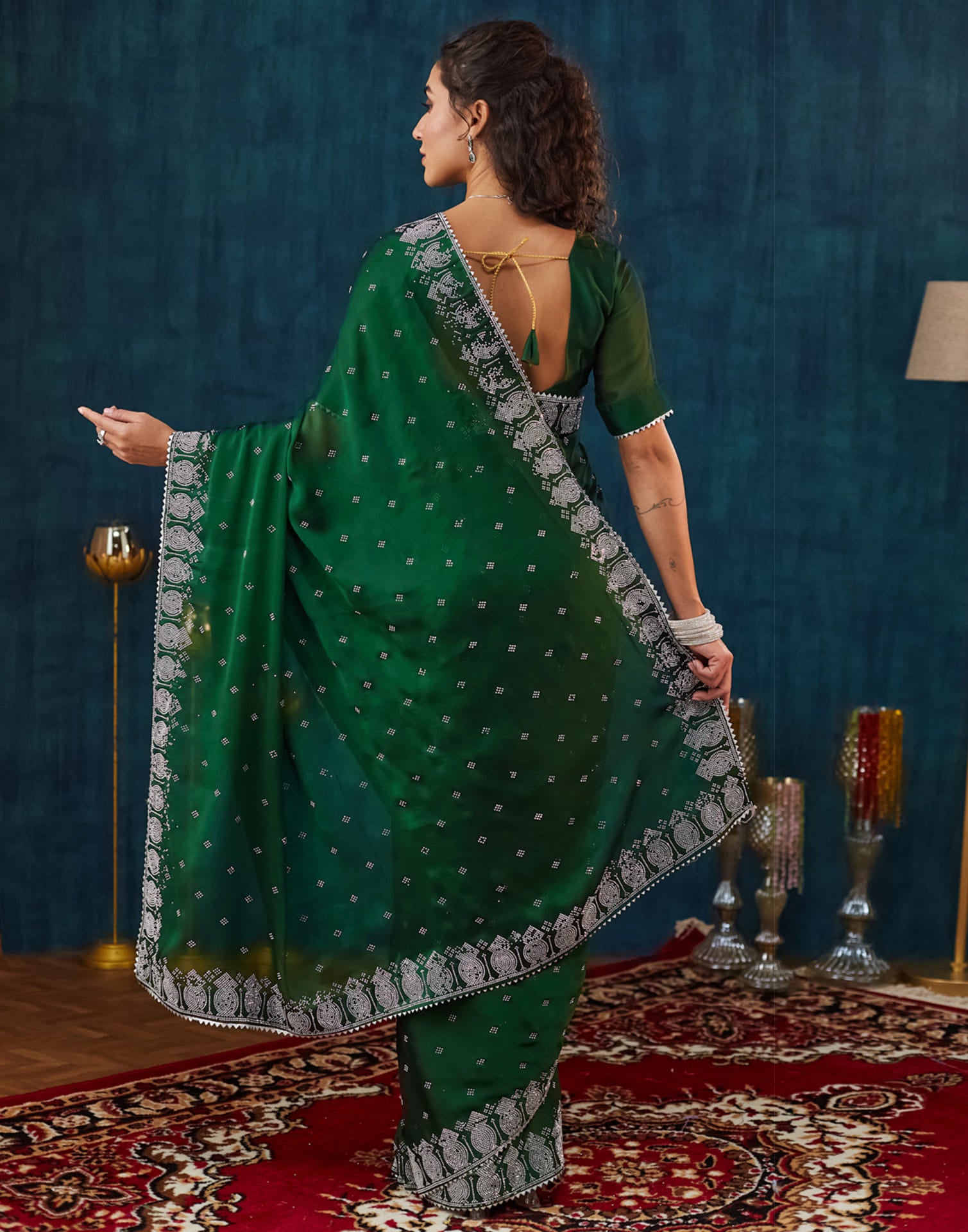 Green Georgette Swarovski Embellished Saree